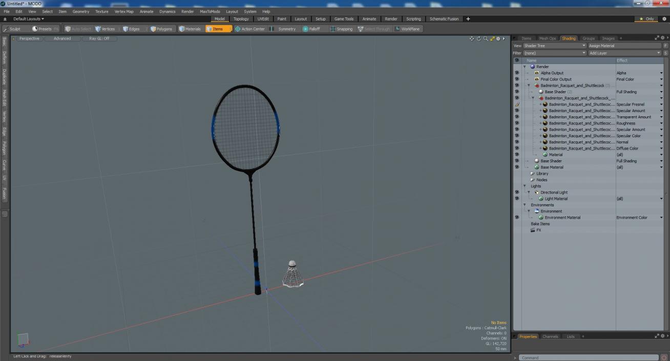 3D Badminton Racquet and Shuttlecock model