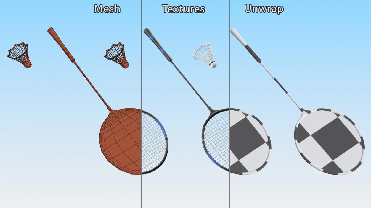 3D Badminton Racquet and Shuttlecock model