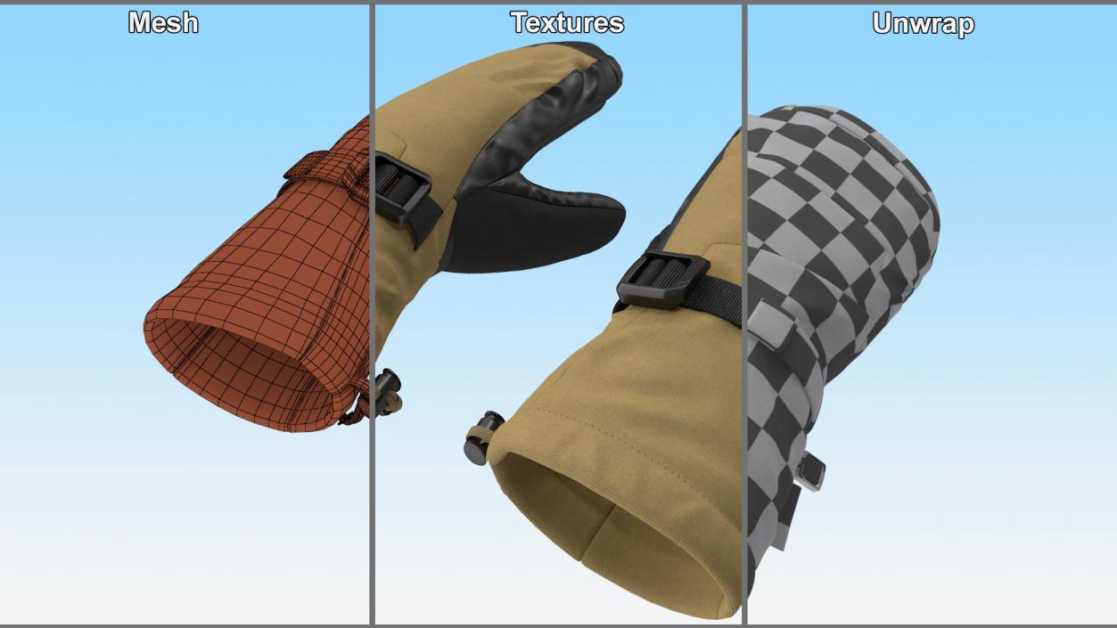 3D Insulated Mens Ski and Snowboard Mittens Beige