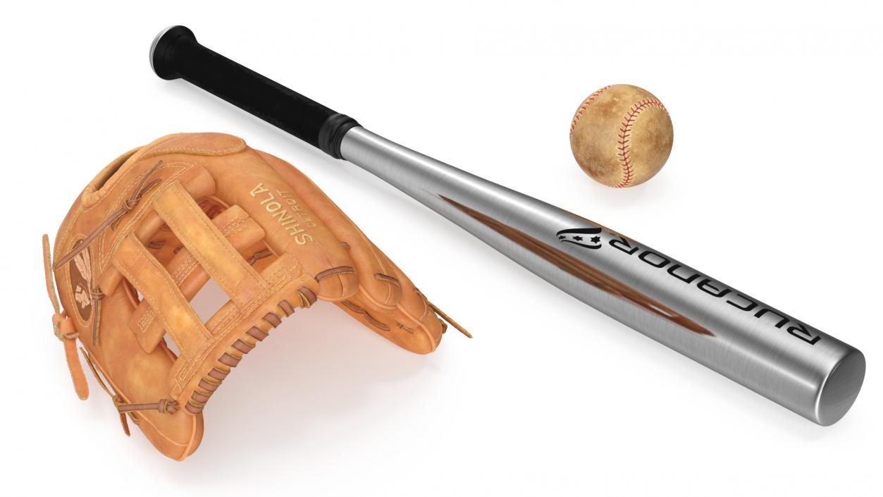 Leather Glove with Baseball And Bat Fur 3D model