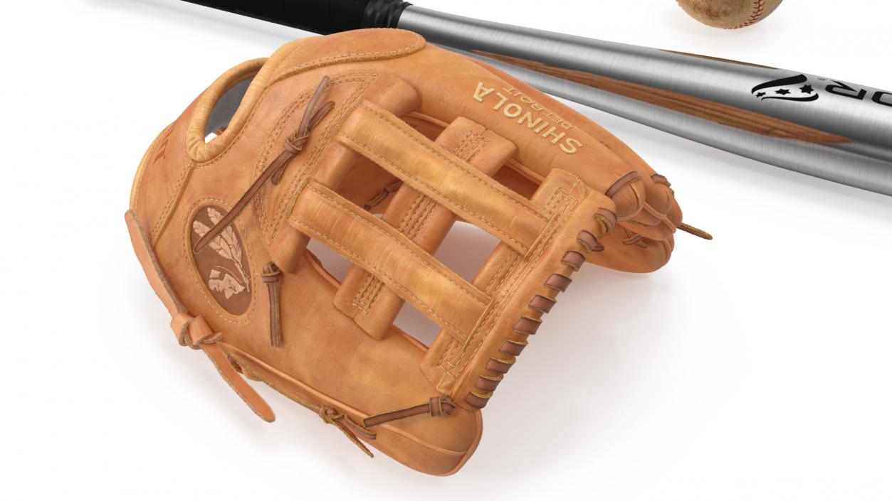 Leather Glove with Baseball And Bat Fur 3D model