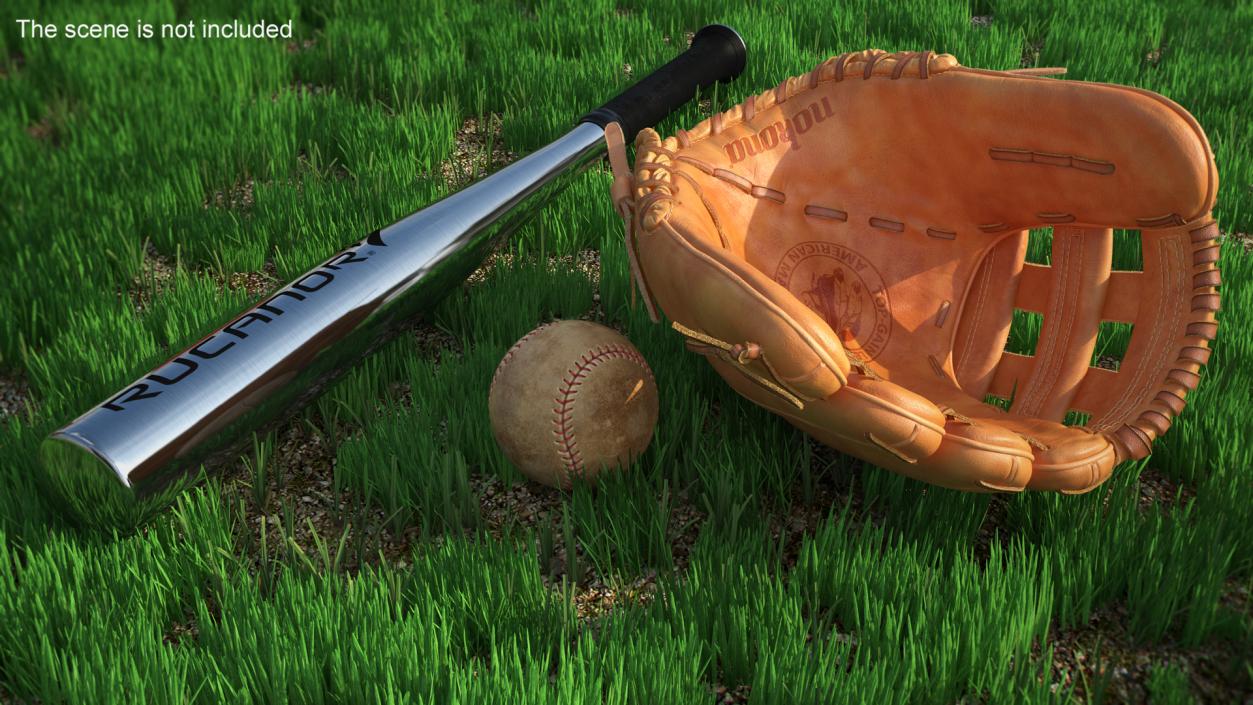 Leather Glove with Baseball And Bat Fur 3D model