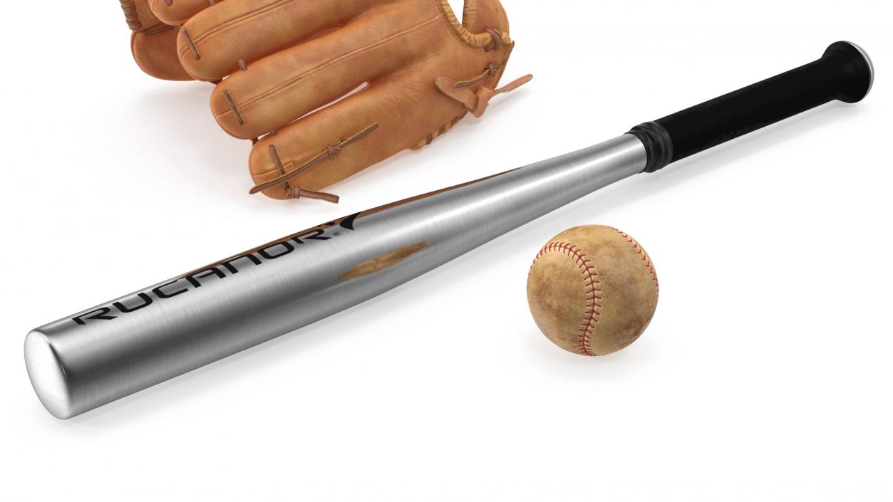 Leather Glove with Baseball And Bat Fur 3D model