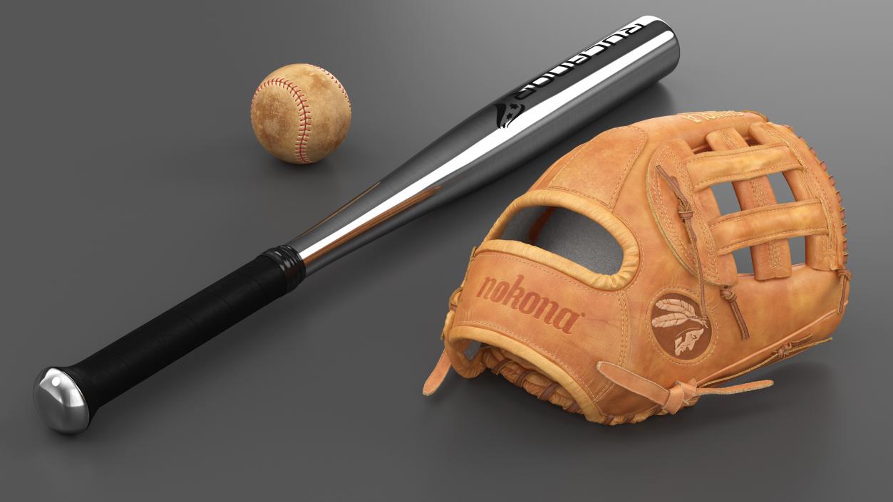 Leather Glove with Baseball And Bat Fur 3D model