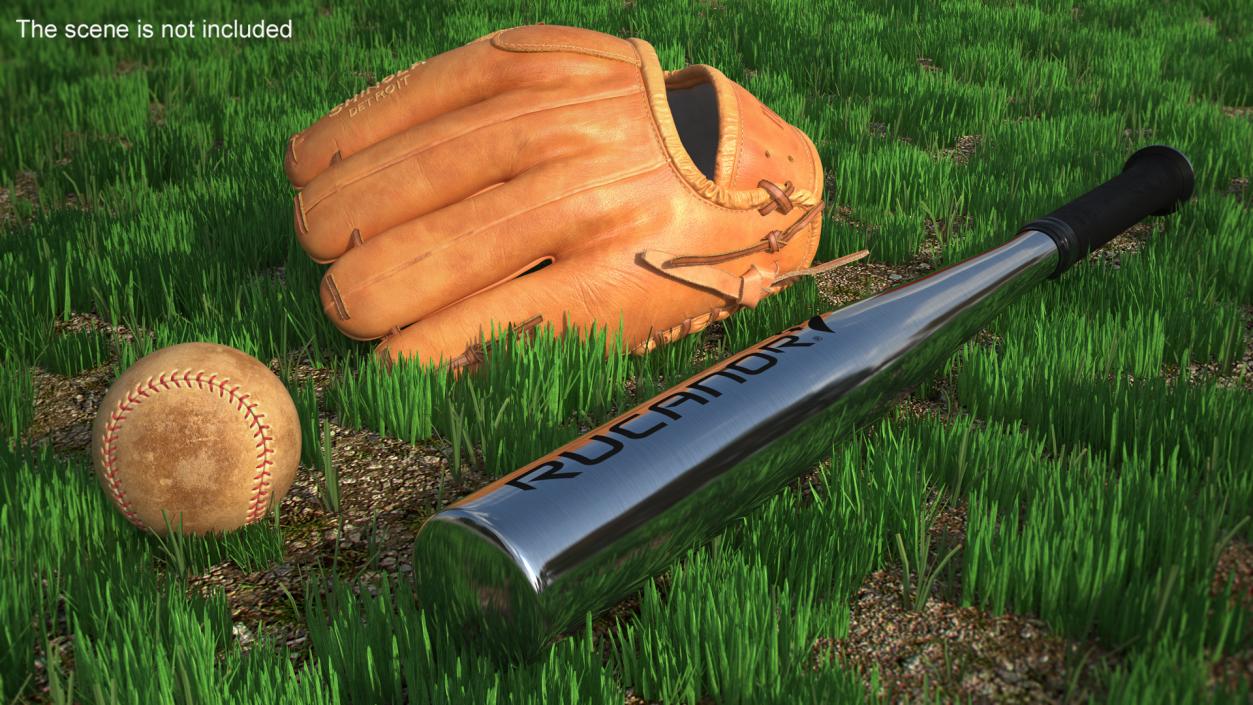 Leather Glove with Baseball And Bat Fur 3D model