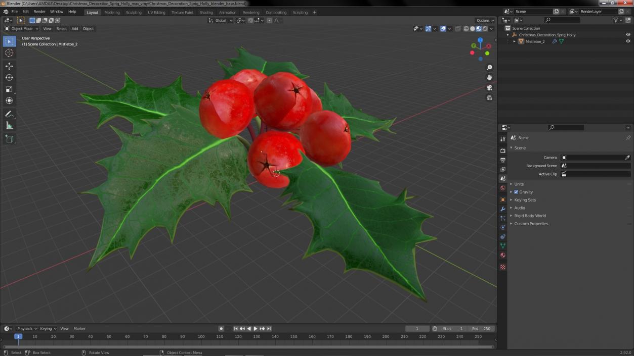 Christmas Decoration Sprig Holly 3D