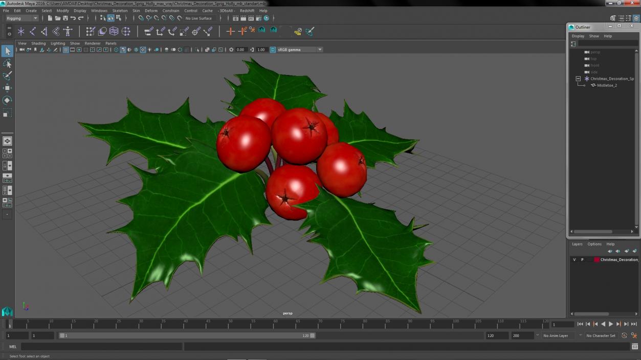 Christmas Decoration Sprig Holly 3D