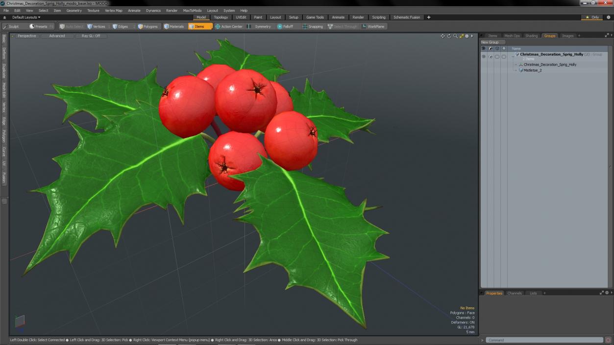 Christmas Decoration Sprig Holly 3D