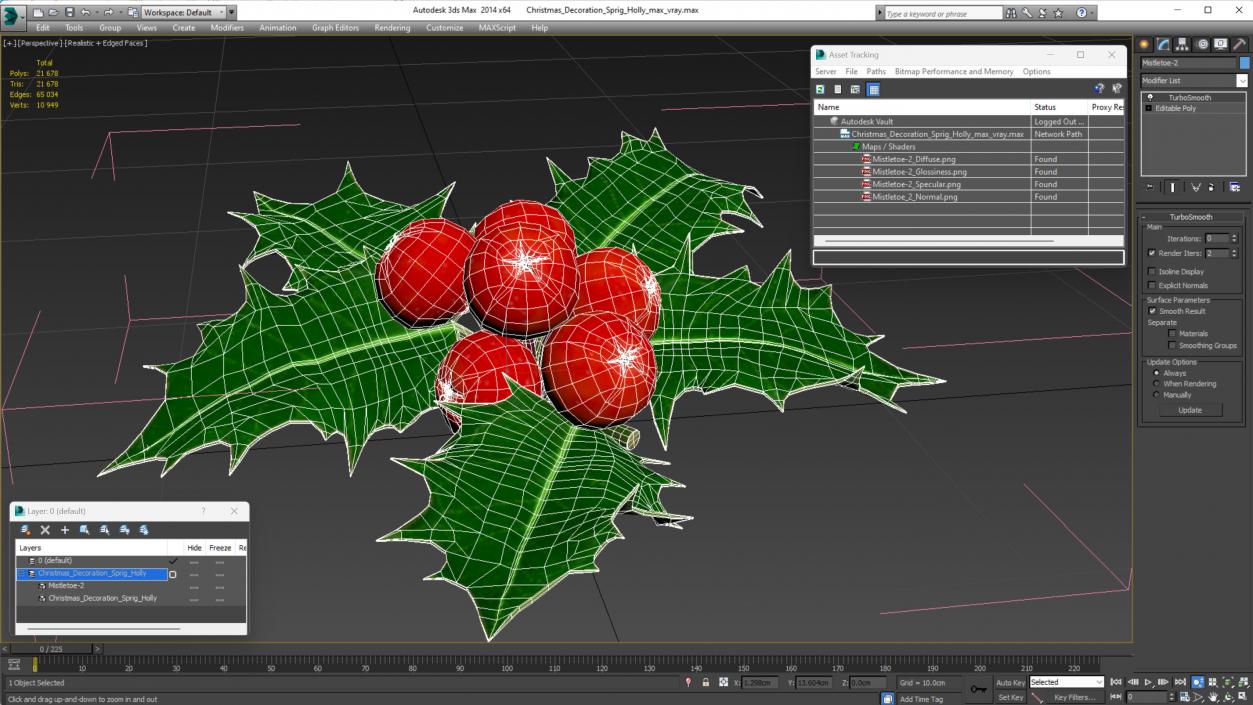 Christmas Decoration Sprig Holly 3D