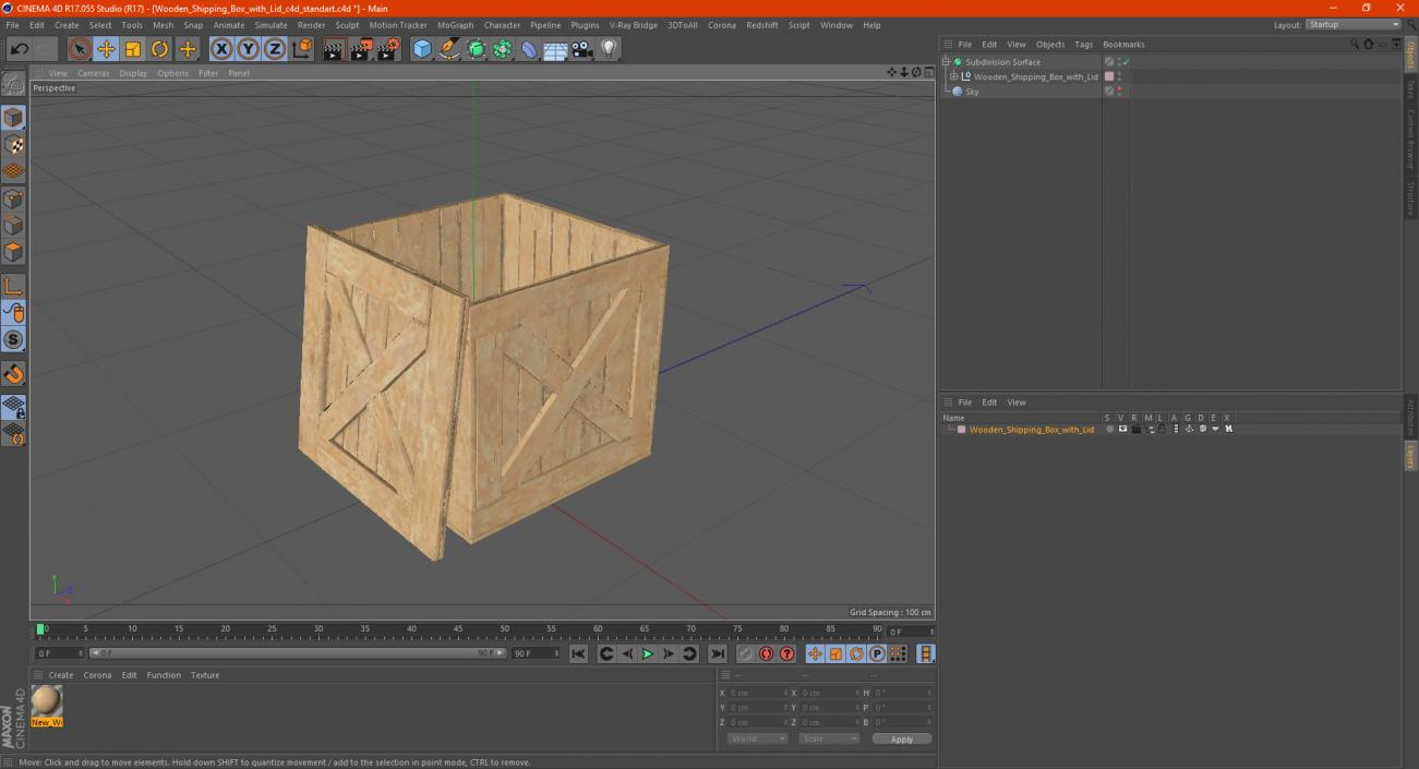 3D Wooden Shipping Box with Lid model