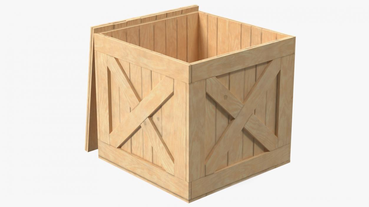 3D Wooden Shipping Box with Lid model