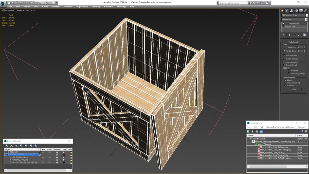 3D Wooden Shipping Box with Lid model