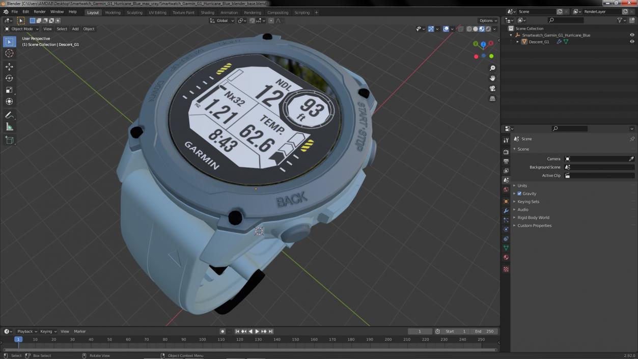 3D model Smartwatch Garmin G1 Hurricane Blue