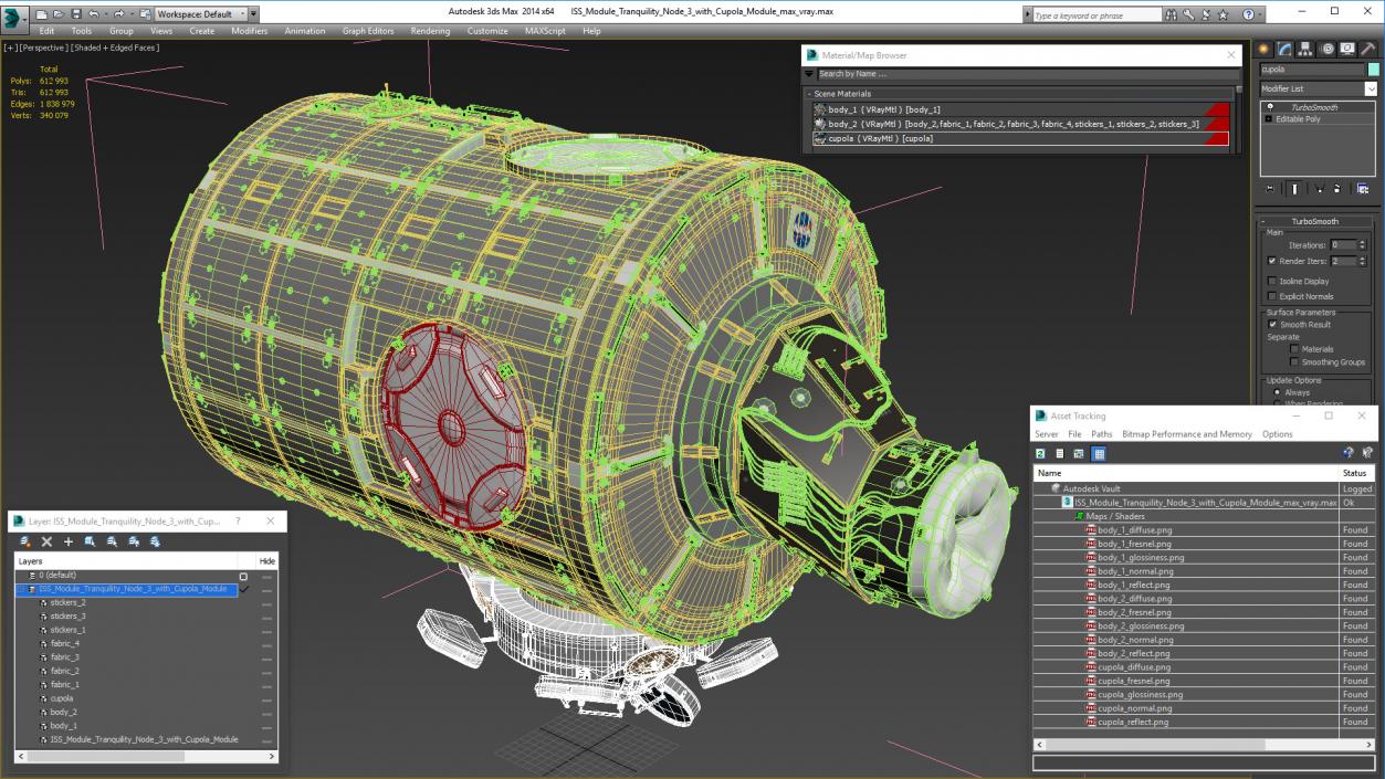 3D ISS Module Tranquility Node 3 with Cupola Module model