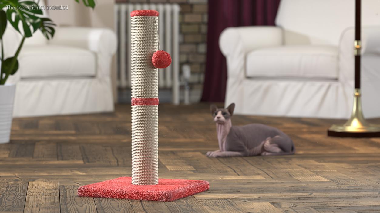 Sisal Rope Cat Scratching Post with Ball Red 3D model