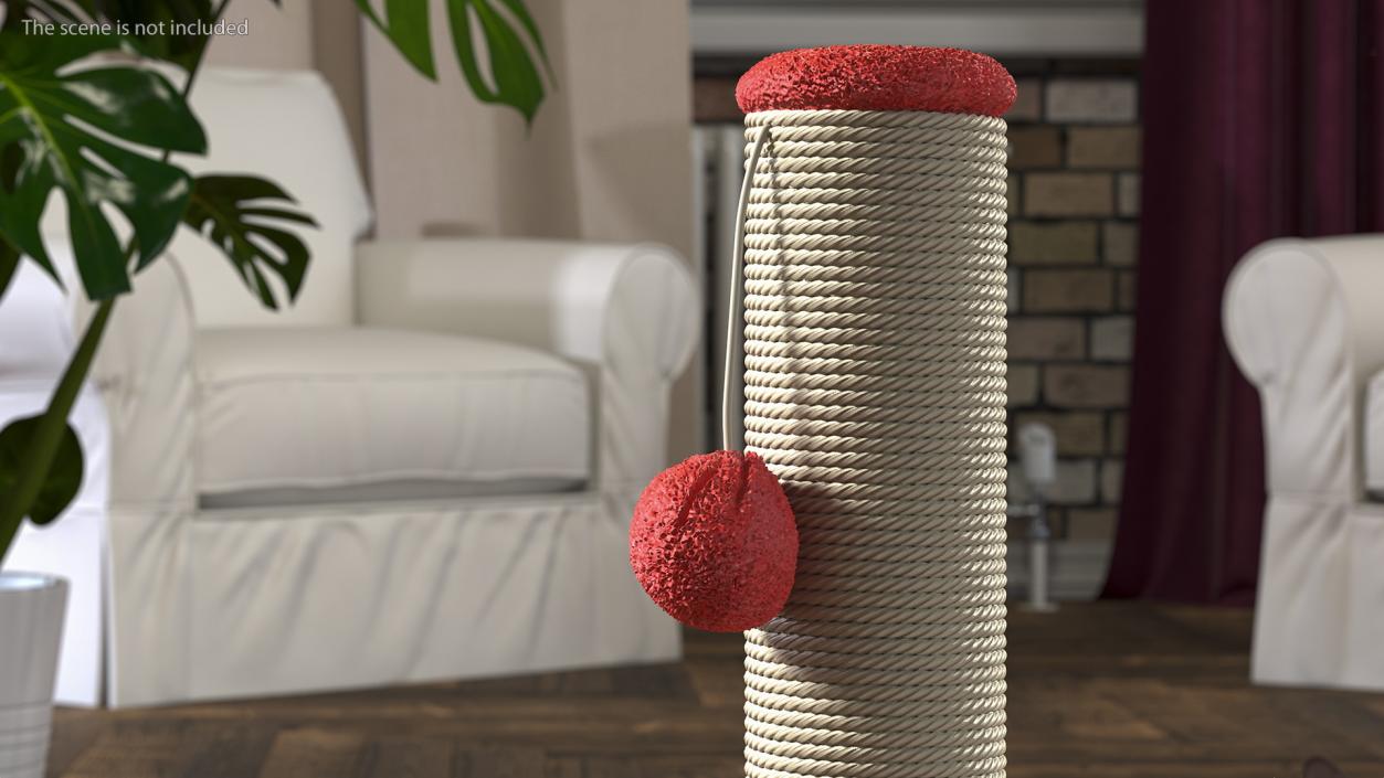 Sisal Rope Cat Scratching Post with Ball Red 3D model