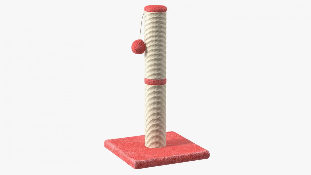 Sisal Rope Cat Scratching Post with Ball Red 3D model