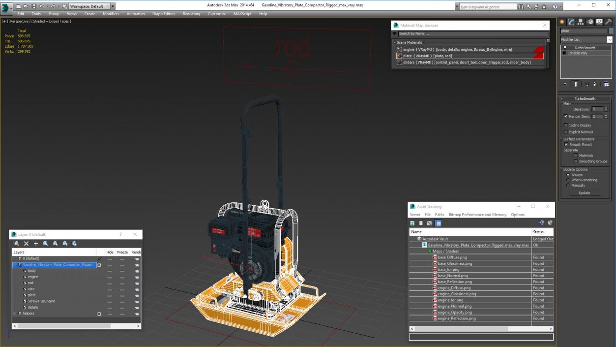 3D Gasoline Vibratory Plate Compactor Rigged