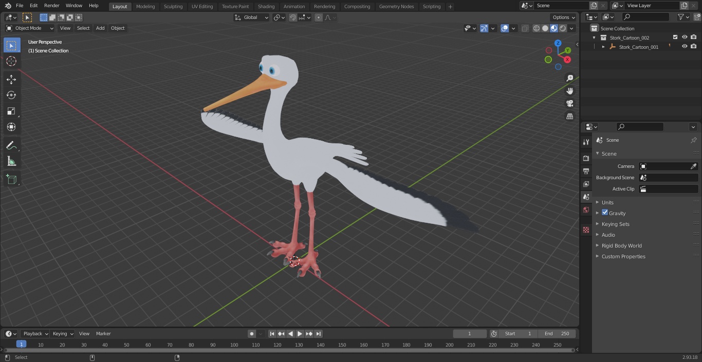 3D Stork Cartoon model