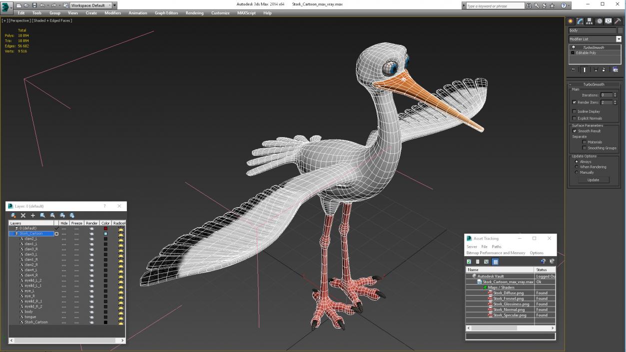 3D Stork Cartoon model