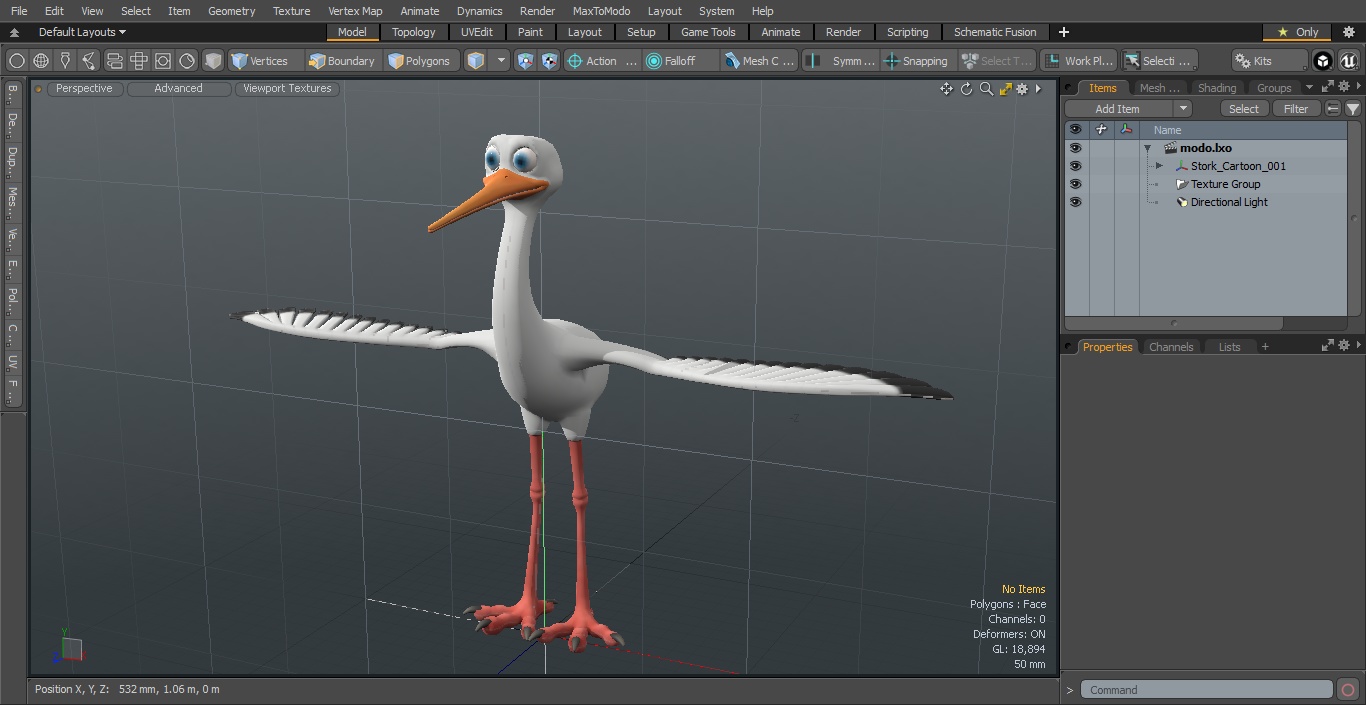 3D Stork Cartoon model