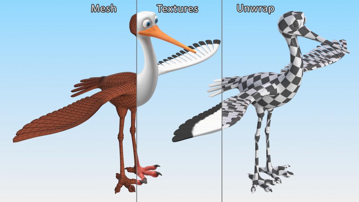 3D Stork Cartoon model