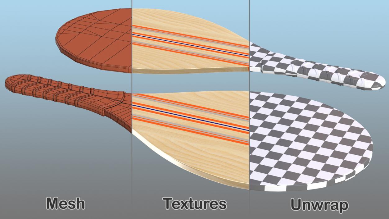 Wooden Frescobol Rackets 3D model