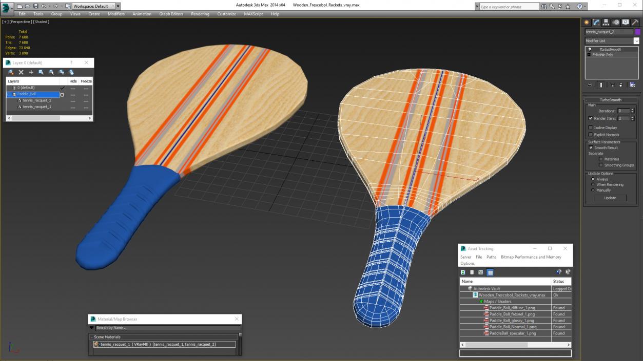 Wooden Frescobol Rackets 3D model