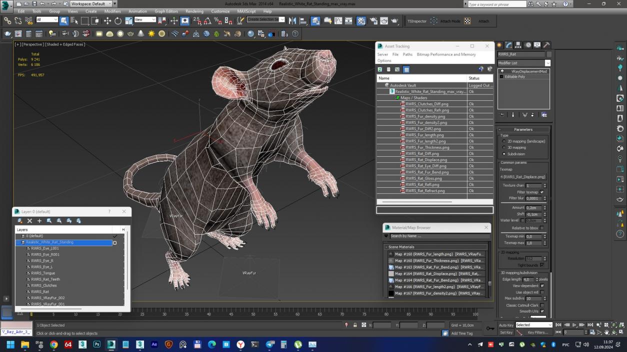 Realistic White Rat Standing with Fur 3D