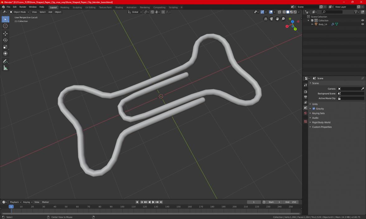 Bone Shaped Paper Clip 3D