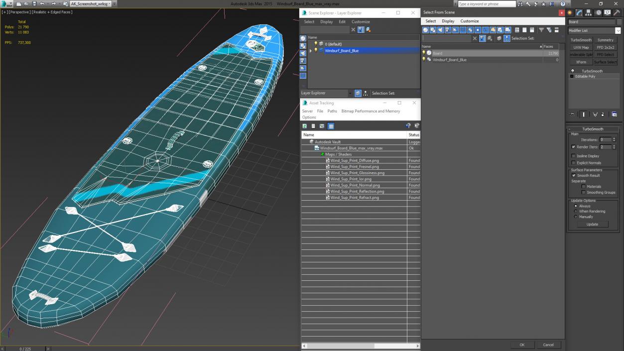 Windsurf Board Blue 3D model