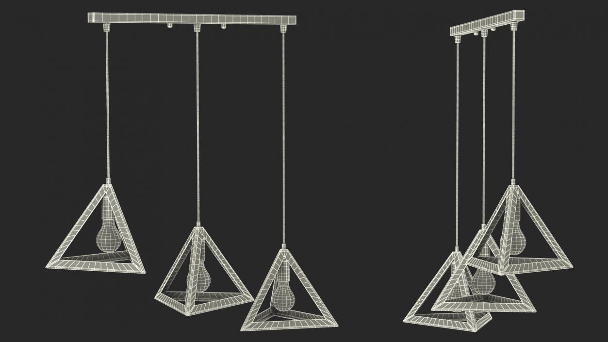 3D model Hanging 3-Lights Cluster White