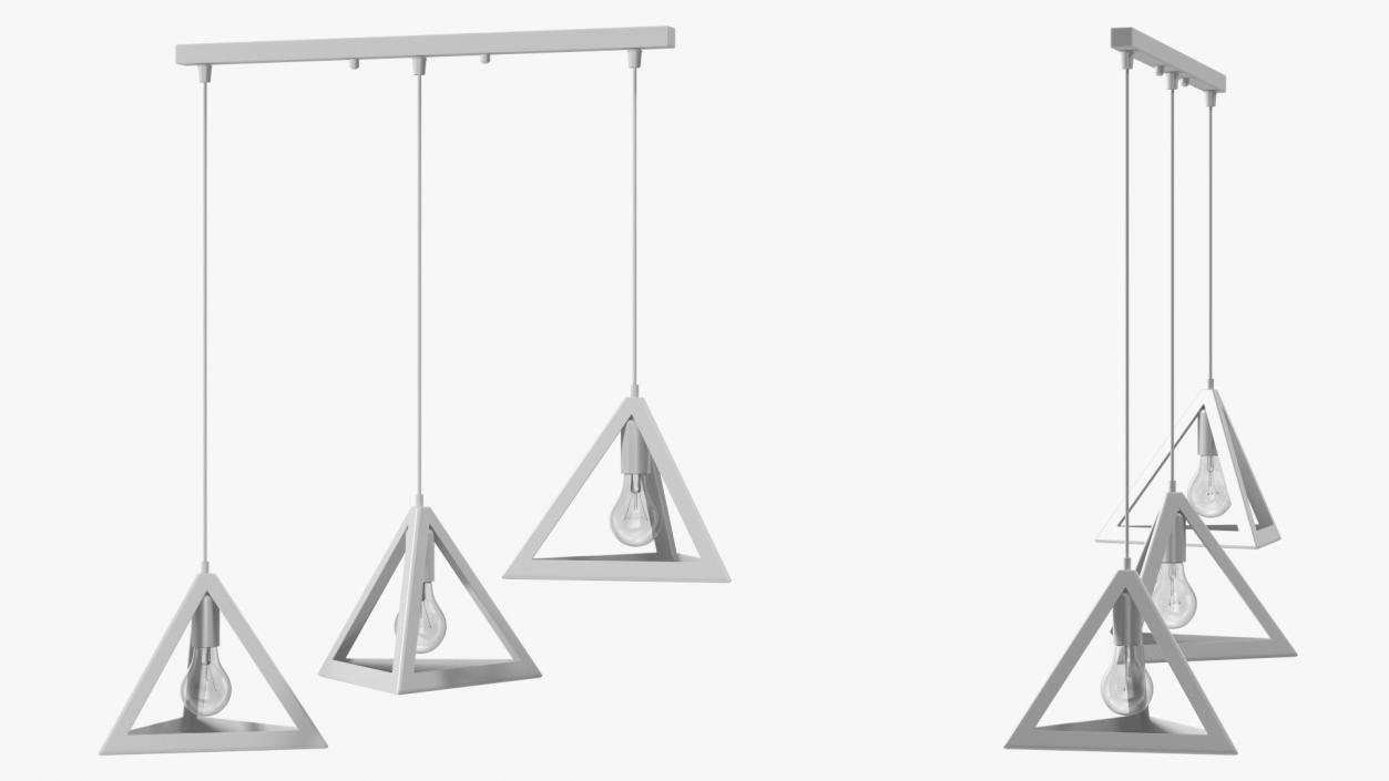 3D model Hanging 3-Lights Cluster White