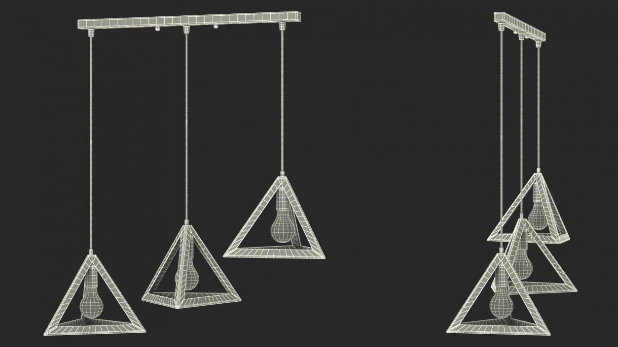 3D model Hanging 3-Lights Cluster White