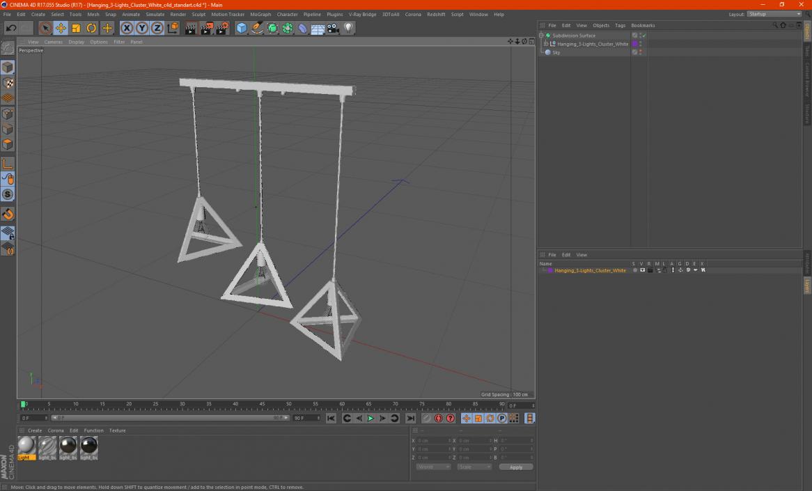 3D model Hanging 3-Lights Cluster White