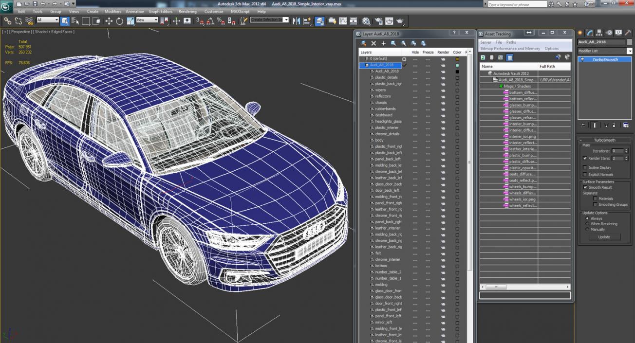 3D Audi A8 2018 Simple Interior model