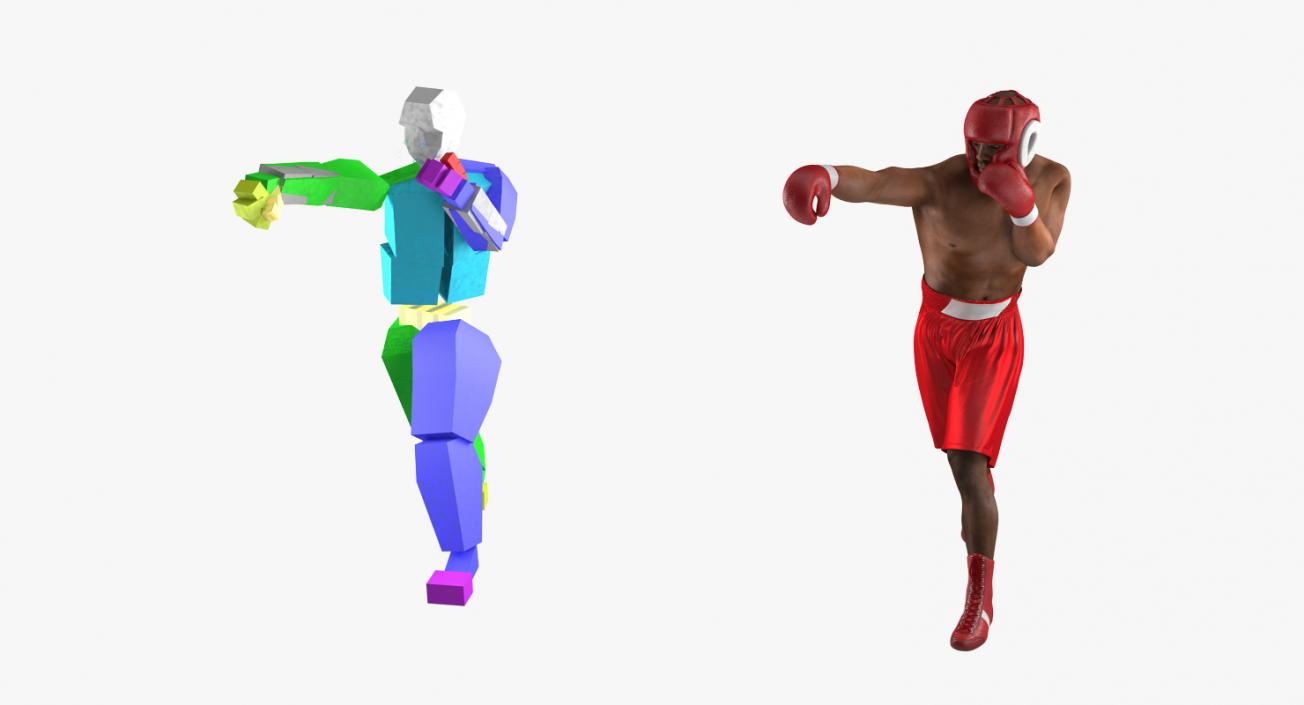 3D African American Boxer Red Suit Rigged model