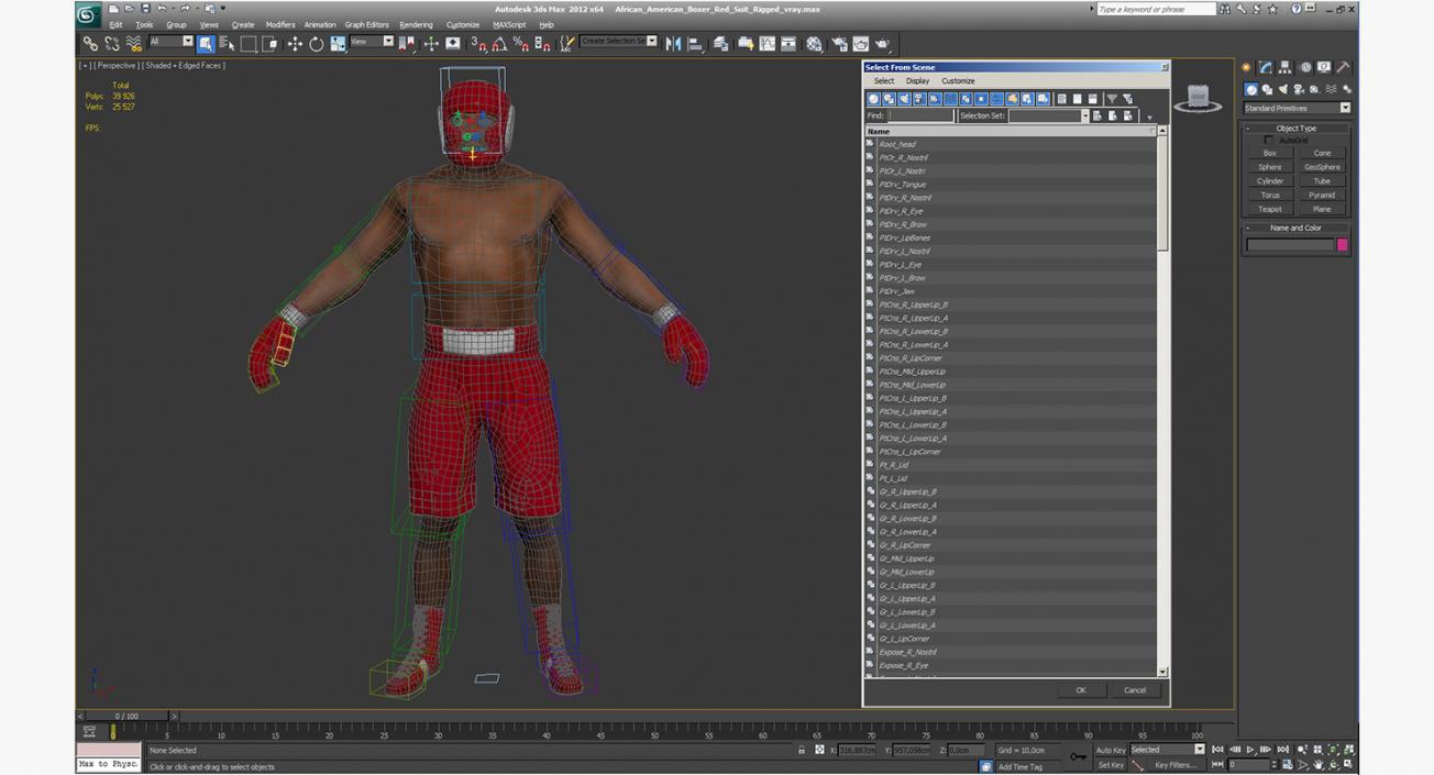 3D African American Boxer Red Suit Rigged model