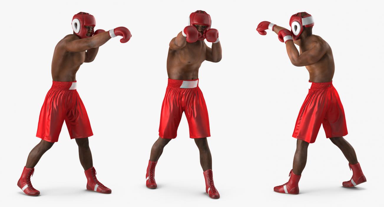 3D African American Boxer Red Suit Rigged model