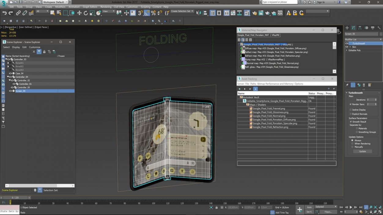 Foldable Smartphone Google Pixel Fold Porcelain Rigged 3D model