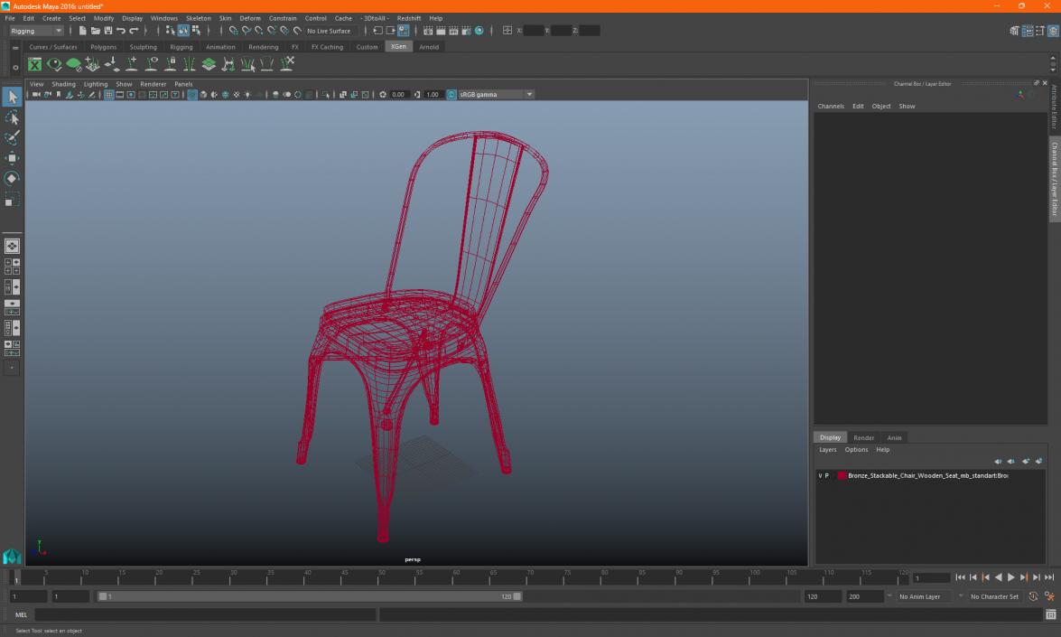 Bronze Stackable Chair Wooden Seat 3D model