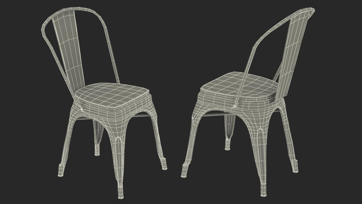 Bronze Stackable Chair Wooden Seat 3D model