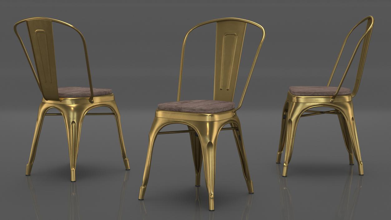 Bronze Stackable Chair Wooden Seat 3D model