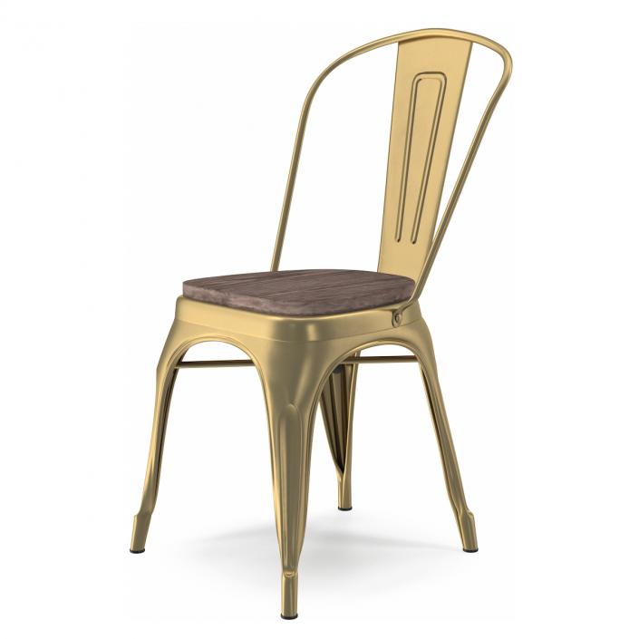 Bronze Stackable Chair Wooden Seat 3D model