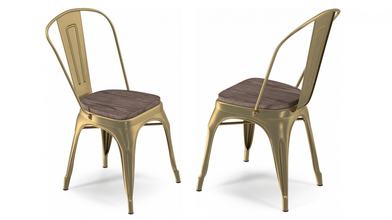 Bronze Stackable Chair Wooden Seat 3D model