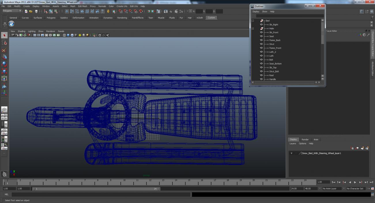 Snow Sled With Steering Wheel 3D model