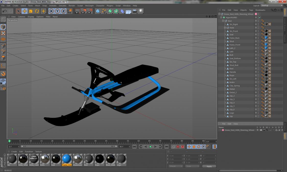 Snow Sled With Steering Wheel 3D model