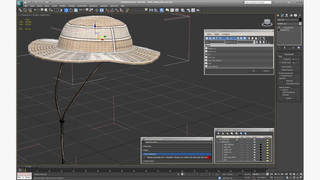 Khaki Fishing Hat 3D