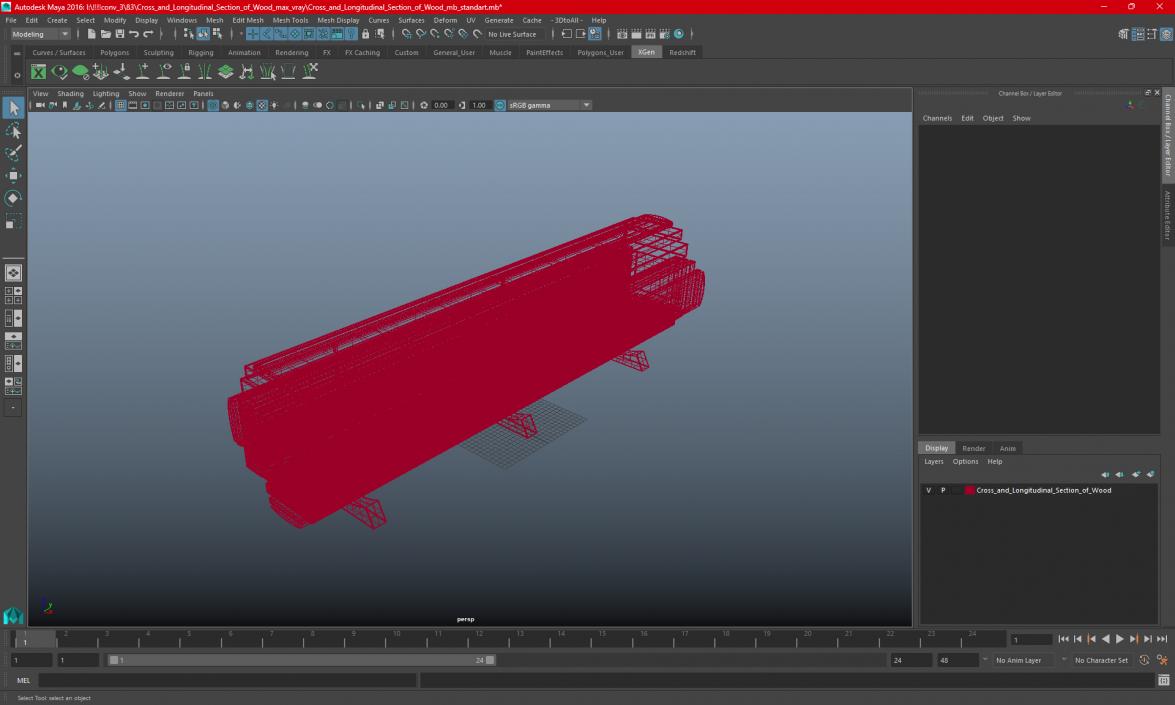 3D Cross and Longitudinal Section of Wood model