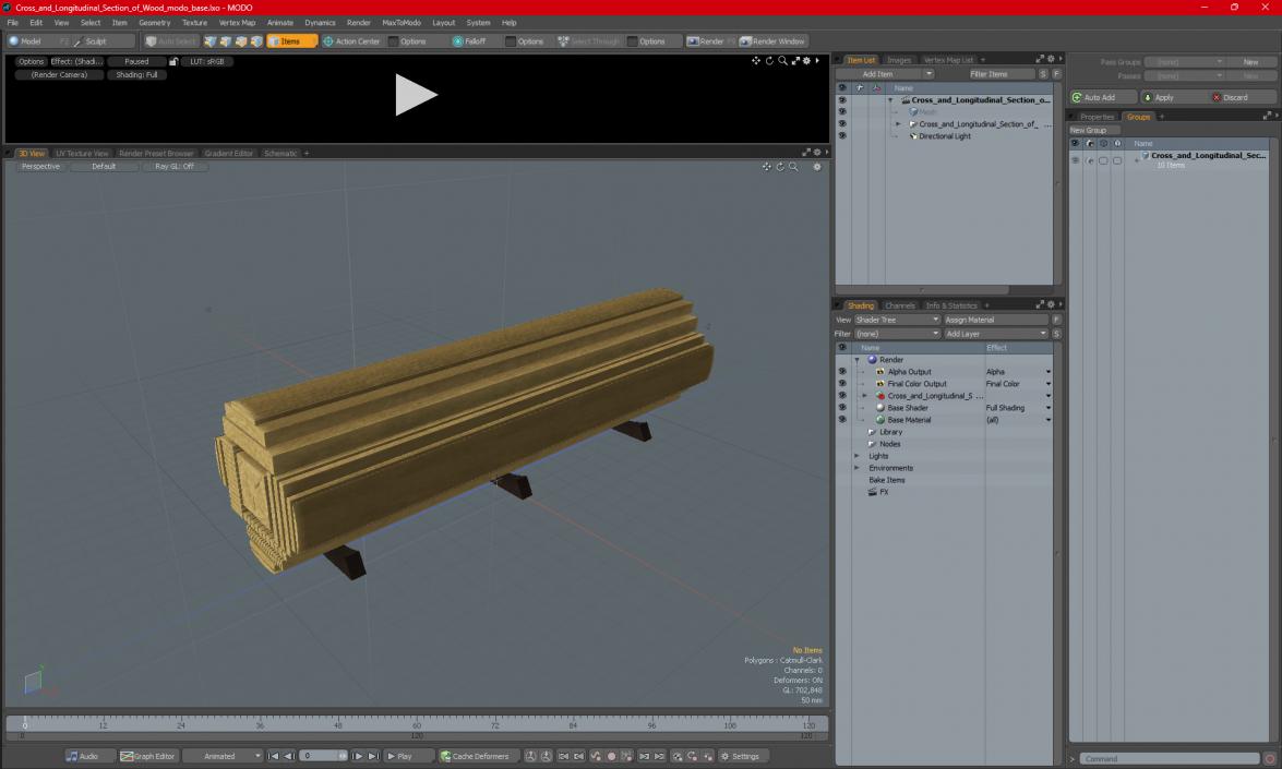 3D Cross and Longitudinal Section of Wood model